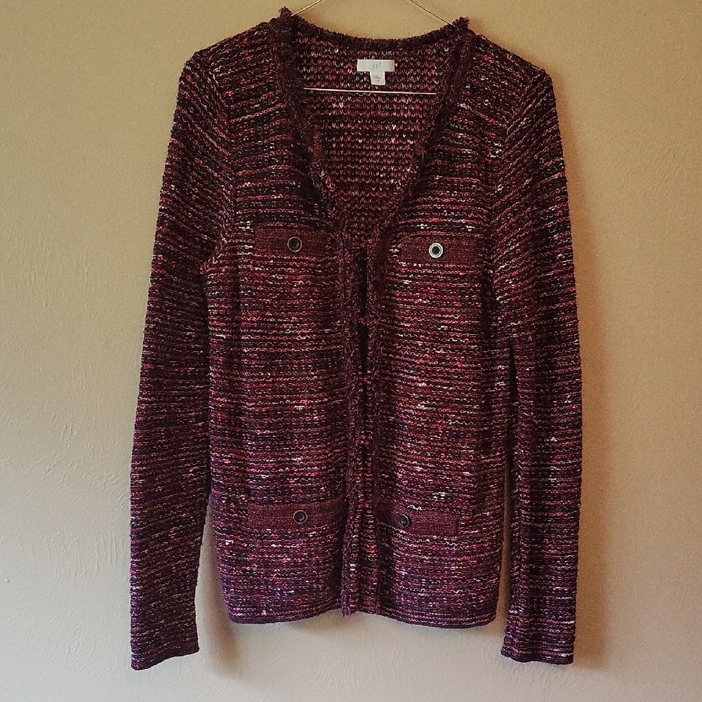 J. Jill Red Cardigan Sweater Textured Knit